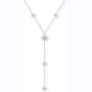 Gold Drop Lariat Necklace for Women, 14K Gold Plated CZ Station Star Beaded Chain - 1 of 4