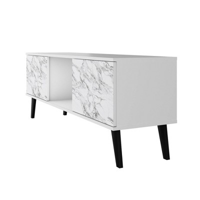 White and Marble 53" TV Stand with Cabinet
