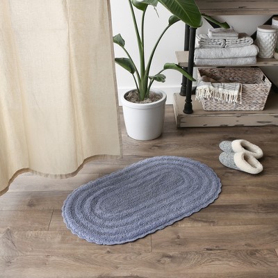 Stonewash Blue Oval Crochet Cotton Bath Mat 21x34"