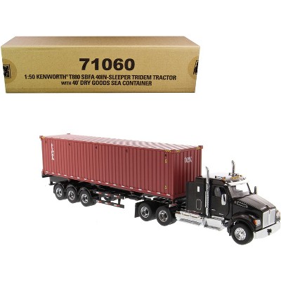 Kenworth T880 SBFA Tridem Truck Tractor Black Met. w/Flatbed Trailer & 40' Dry Goods Sea Container "TEX" 1/50 Diecast Model by Diecast Masters