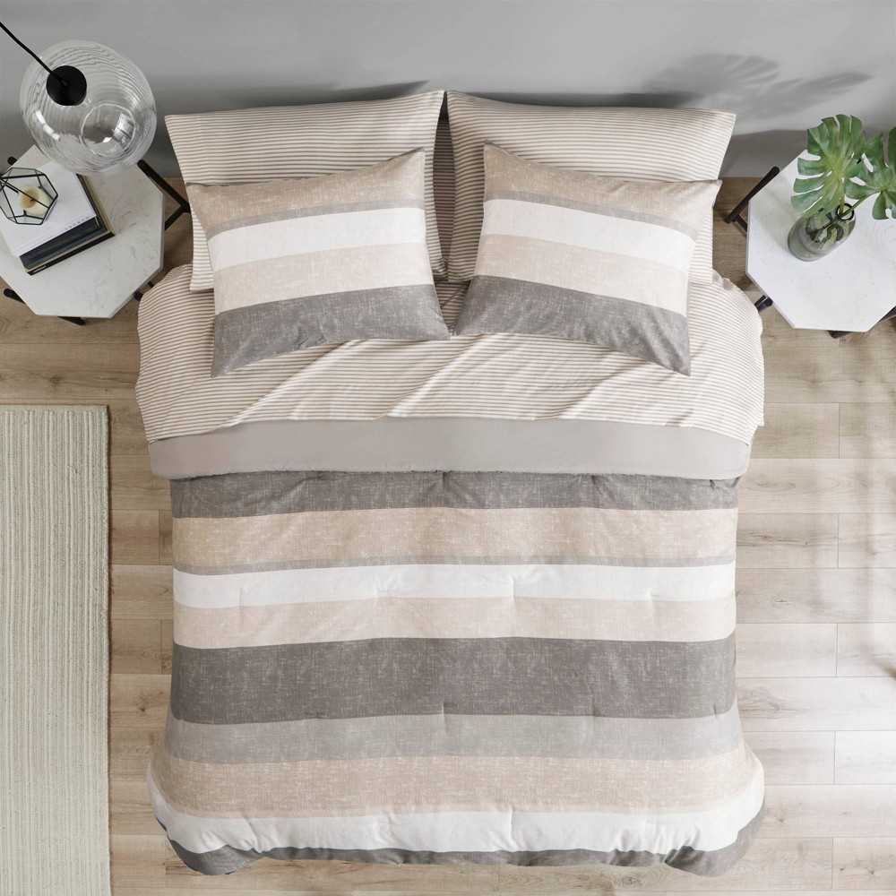 Photos - Bed Linen 5pc Twin Ryder Comforter Set with Bed Sheets Taupe/Gray - Madison Park