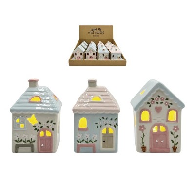 Transpac Mini Light Up Easter Houses In PDQ Set of 12 Home Decorations Spring