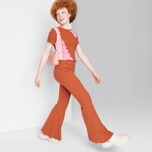 Women's High-waisted Ribbed Flare Leggings - Wild Fable™ Rust Xxs : Target