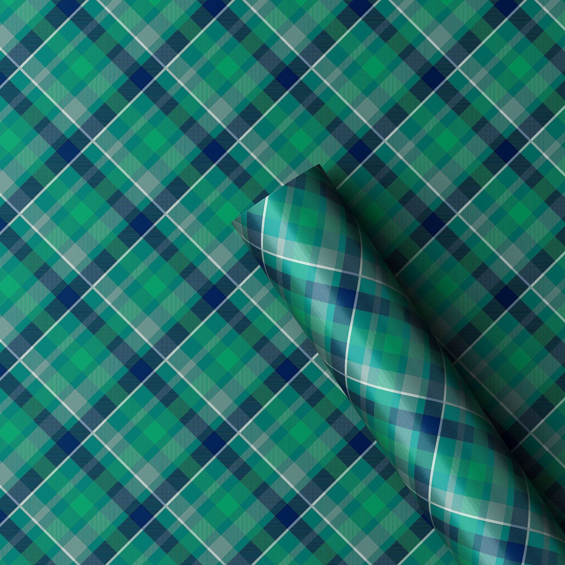 40" 125 sq ft Christmas Roll Wrap Green/Blue Plaid - Wondershop™