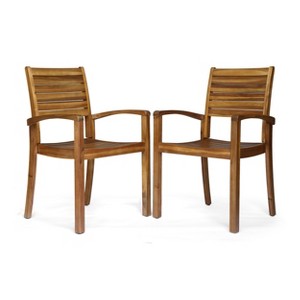 NicBex Outdoor Dining Chairs Set of 2 Modern Wood Frame Chairs Sturdy and Waterproof,Natural - 1 of 4