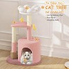 Small Cat Tree Condo with Sisal Scratching Post, 33 Inch Modern Cute Flower Cat Tree Tower with Cozy Perch Toy Ball - 2 of 4