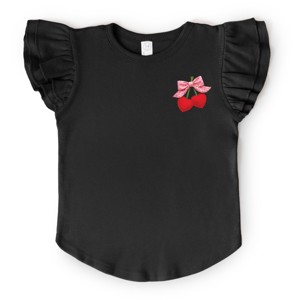 Cherry Hearts Pink Bow Patchwork Print - Flutter Sleeve Graphic T-Shirt - 1 of 4