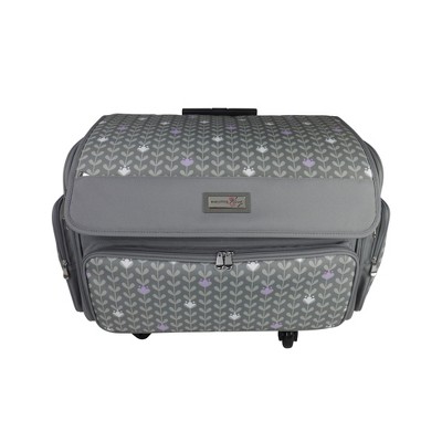 Everything Mary XL 4 Wheel Collapsible Deluxe Rolling Sewing Machine Storage Case, Purple Floral