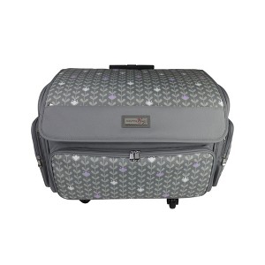Everything Mary XL 4 Wheel Collapsible Deluxe Rolling Sewing Machine Storage Case, Purple Floral - 1 of 4