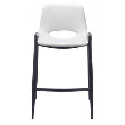 Faux Leather Counter Stool 35.6" H, White With Black Powder Coated Steel Frame and Armrests by Zuo Modern (Set of 2)