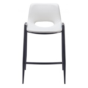 Faux Leather Counter Stool 35.6" H, White With Black Powder Coated Steel Frame and Armrests by Zuo Modern (Set of 2) - 1 of 4