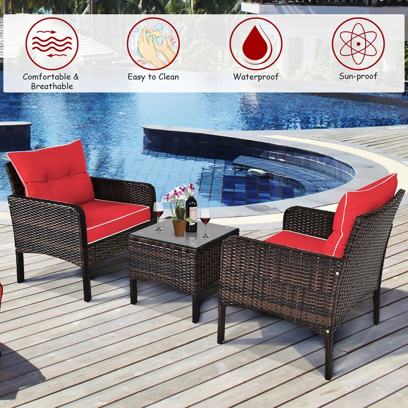 Costway 3PCS  Patio Rattan Conversation Set Cushioned Sofa Chair for Garden, 6 of 14