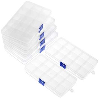 Juvale 6 Pack Organizer & Container Plastic Box with 15 Adjustable Grids for Craft Supplies and Jewelry Storage, Clear