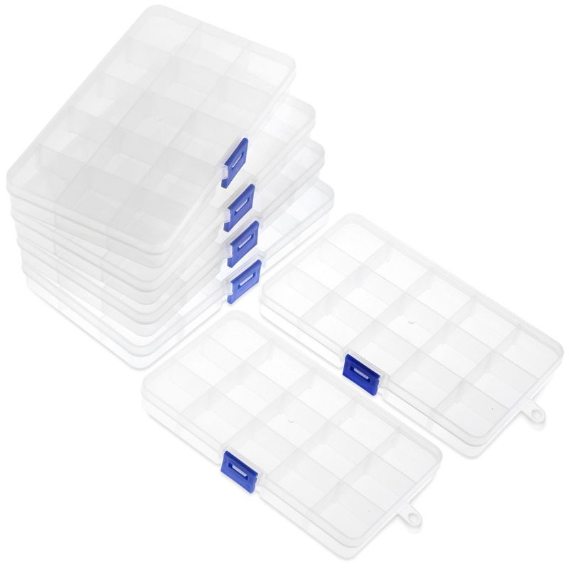 Juvale 6 Pack Organizer & Container Plastic Box with 15 Adjustable Grids for Craft Supplies and Jewelry Storage, Clear, 1 of 9