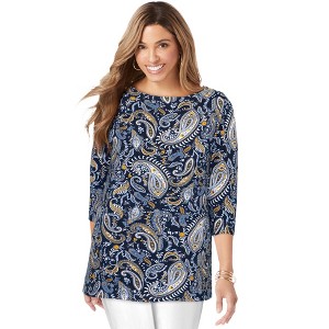 Jessica London Women's Plus Size Stretch Cotton Boatneck Tunic - 1 of 4