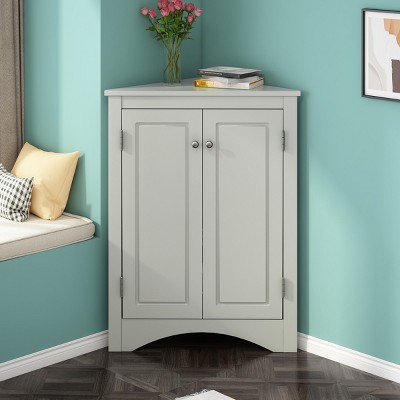 Bathroom Storage Cabinet With Adjustable Shelves, 31 Inch High Corner Cabinet With Triangle Design-Cuddlewood