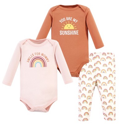 Hudson Baby Infant Girl Long-Sleeve Bodysuits and Pants, Sunshine Rainbows Long-Sleeve, 0-3 Months