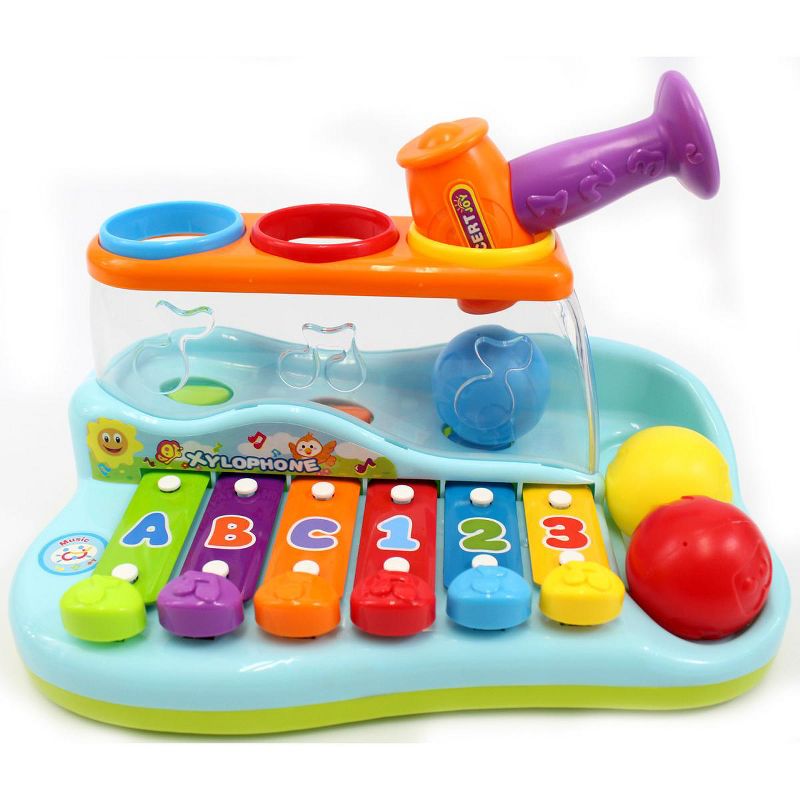 Link Rainbow Xylophone Piano Pounding Bench, Kids Musical Toy Instrument with Color Sorting Balls And A Hammer,  Helps Develop Kids' Fine Motor Skills, 3 of 4
