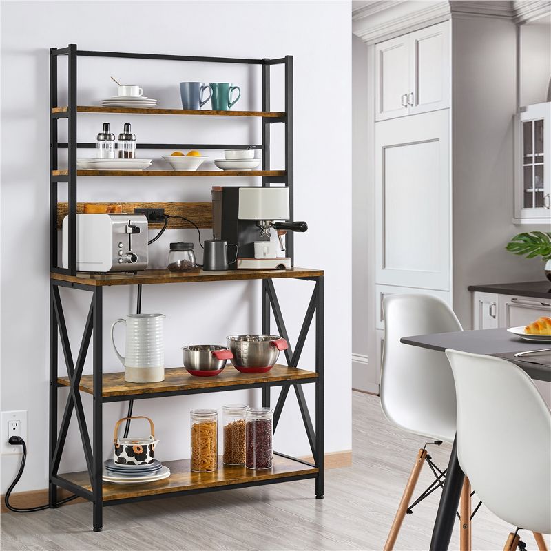 Yaheetech 5-Tier Kitchen Baker’s Racks with Power Outlets, Coffee Bar Station With Hutch, 2 of 8