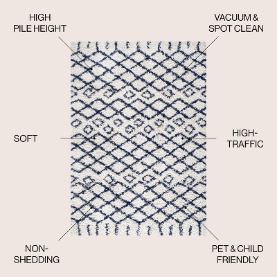 Ivory and Navy Moroccan Diamond Shag Area Rug