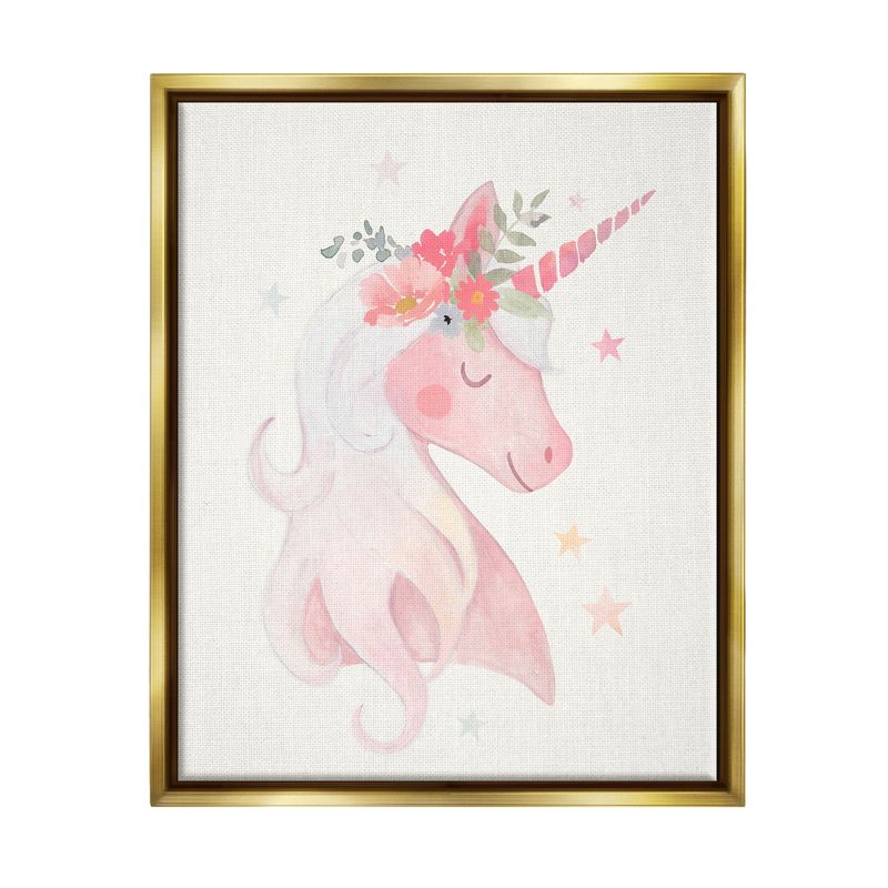 Stupell Industries Pastel Smiling Unicorn Pink Flower Blossom CrownFloater Canvas Wall Art, 1 of 6