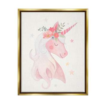 Stupell Industries Pastel Smiling Unicorn Pink Flower Blossom CrownFloater Canvas Wall Art