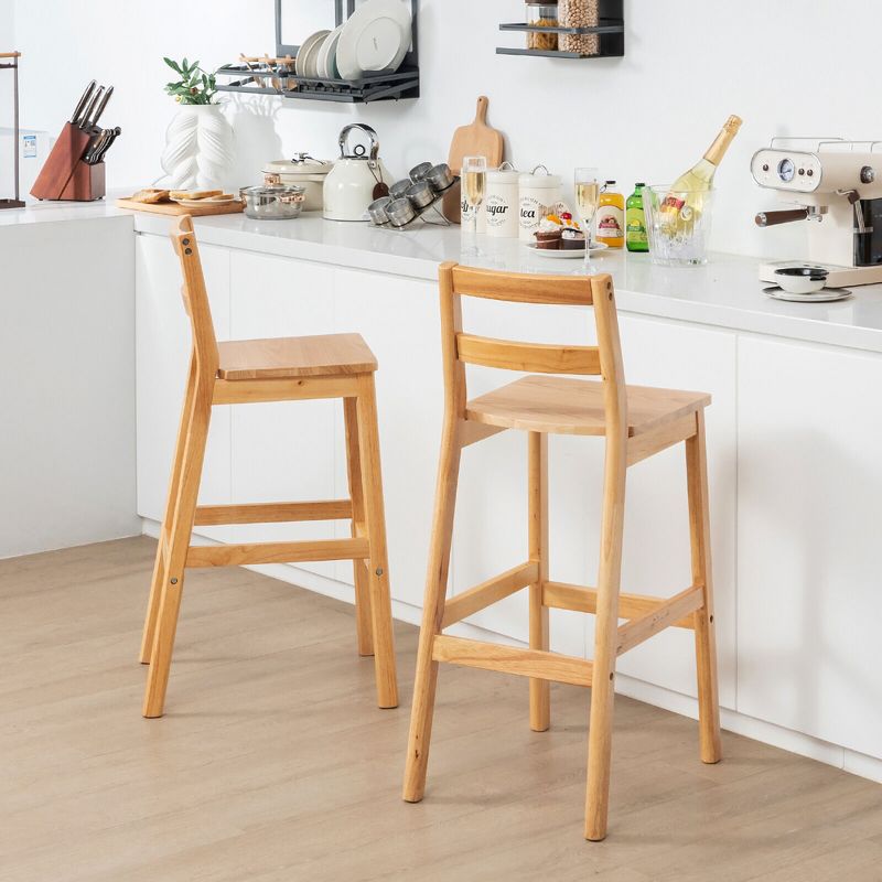 Tangkula Set of 4 Solid Rubber Wood Bar Stools 28" Dining Chairs w/ Backrests Natural, 3 of 11
