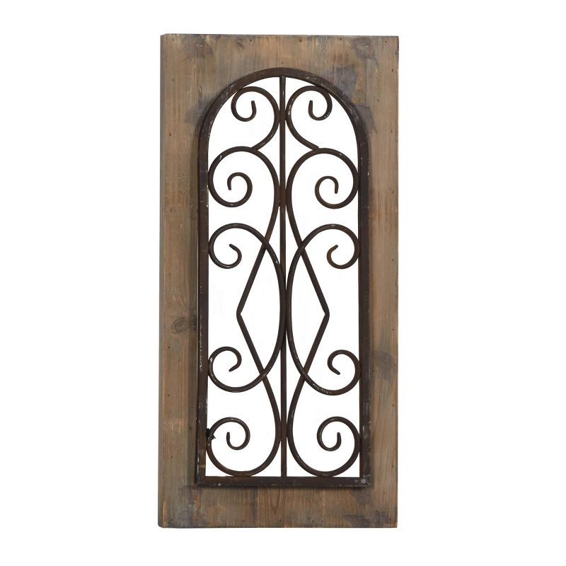 Wood Scroll Window Inspired Wall Decor with Metal Scrollwork Relief Brown - Olivia &#38; May, 4 of 9