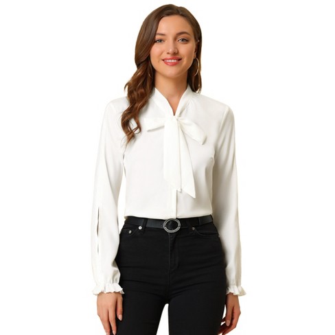 Allegra K Women's Elegant Bow Tie Neck Long Sleeve Work Shirt : Target