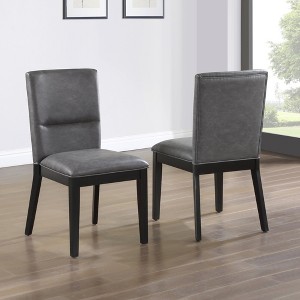 Asian Hardwood Faux Leather Side Chair (Set of 2) with Padded Seat and Hand-Stained Finish - 1 of 4