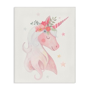 Stupell Industries Pastel Smiling Unicorn Pink Flower Blossom Crown Canvas Art, 30" x 40" - 1 of 4