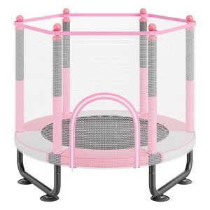VEVOR 60" Kids Trampoline, 5FT Indoor Outdoor Trampoline with Safety Enclosure Net and Basketball Hoop, Toys for 3+ Years Children, Pink - 1 of 4