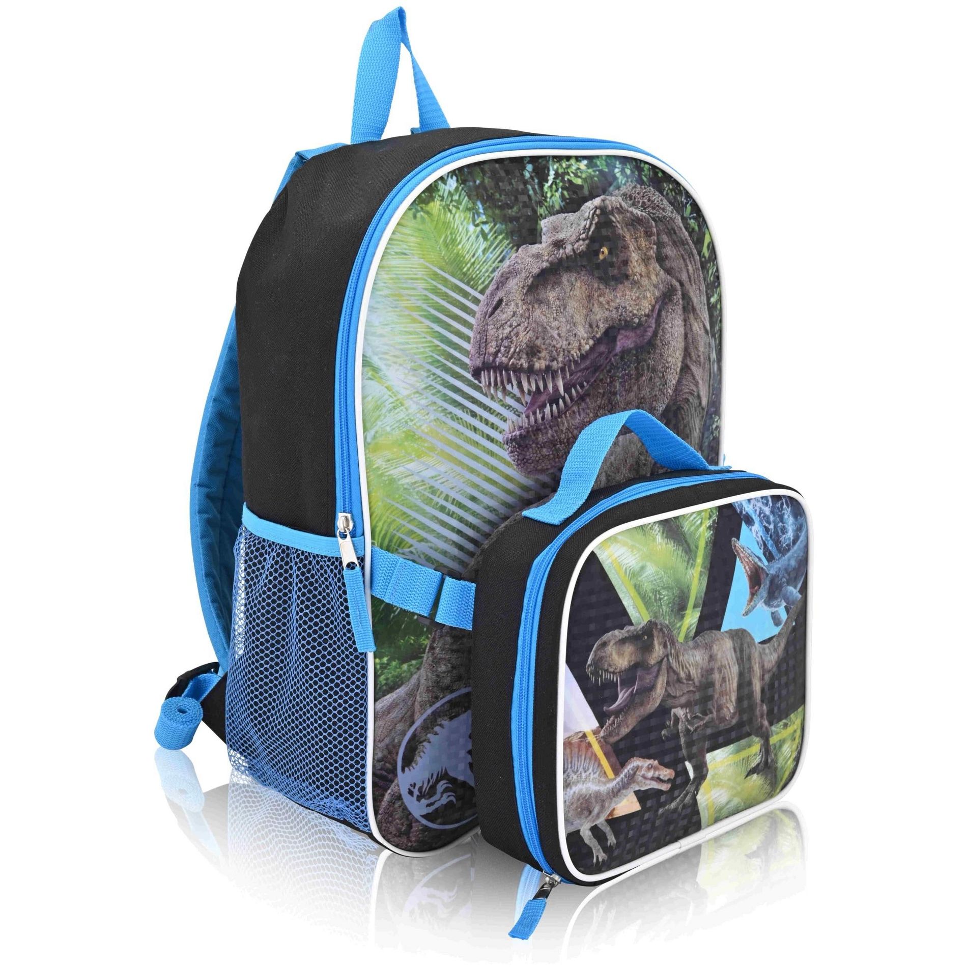 Fast Forward Jurassic Park Backpack With Lunch Bag - Licensed Characters Kids Schoolbag 16x12x5