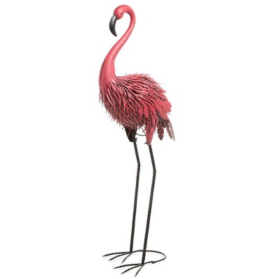 Wind & Weather Fancy-Feathered Indoor/Outdoor Metal Looking Forward Flamingo