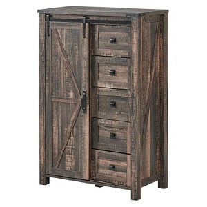 SinCiDo Farmhouse Modern 5 Drawer Tall Dresser w/Sliding Barn Door, Storage Organizer Dresser for Bedroom, Living Room & Kids Room - 1 of 4