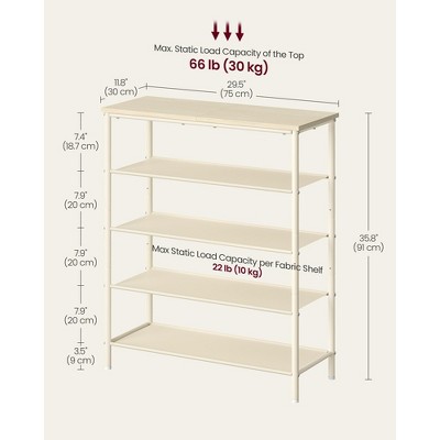 Cream 5-Tier Fabric and Metal Shoe Rack