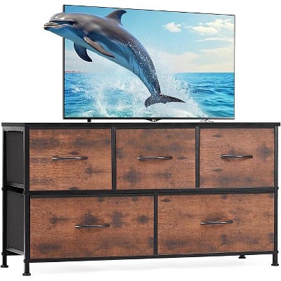 Gulches Wardrobe Storage Cabinet, Brown and Black 5 Drawers (2L/3M), Cloth Pull-Out Iron Rack For Bedroom, Cloakroom