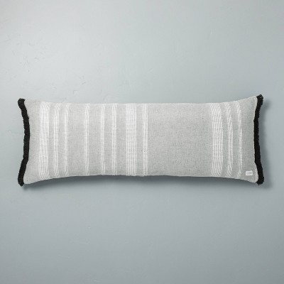 16"x42" Variegated Stripe Lumbar Throw Pillow Sour Cream/Railroad Gray - Hearth & Hand™ with Magnolia