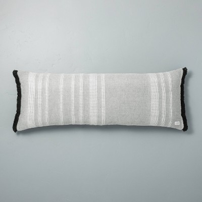 Image of Oversized Variegated Stripe Lumbar Throw Pillow Sour Cream/Railroad Gray - Hearth & Hand™ with Magnolia