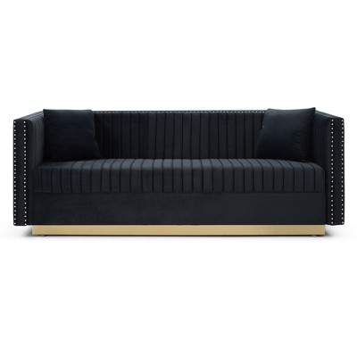 NicBex Velvet 3 Seater Sofa Couch with Nailhead Decoration Modern Upholstered Sofa with Sturdy Base for Living Room