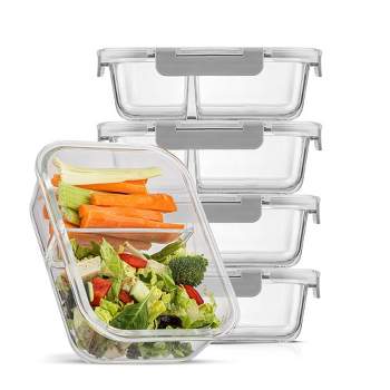JoyJolt 2-Sectional Divided Food Prep Food Storage Containers with Lids - Set of 5 - Grey