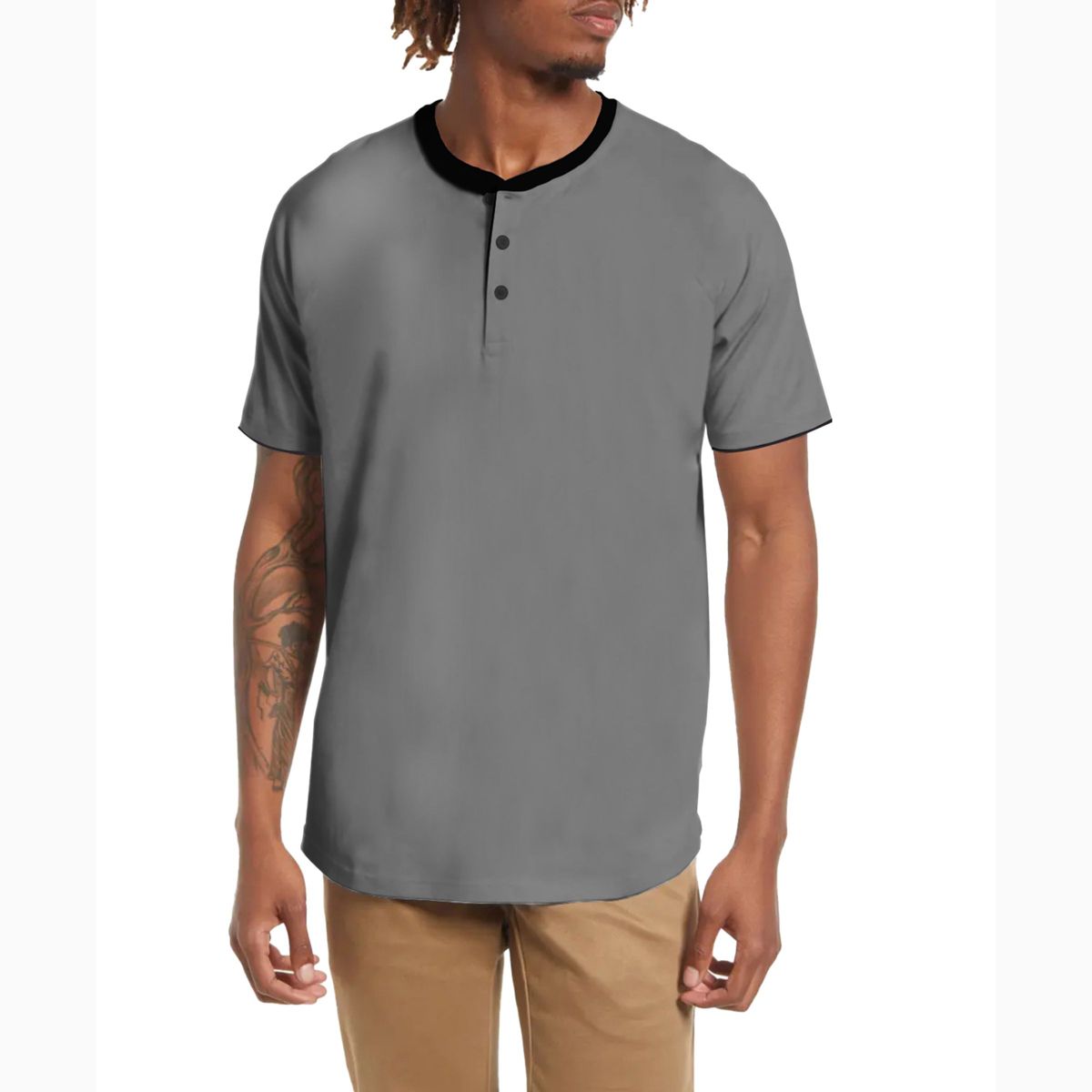 Men's Short Sleeve Henley T-Shirt with Contrast-Trim - thumbnail 4