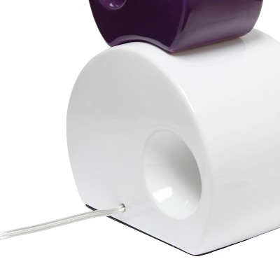 Abstract White and Purple Ceramic Nightstand Lamp with Tube-Shaped Shade