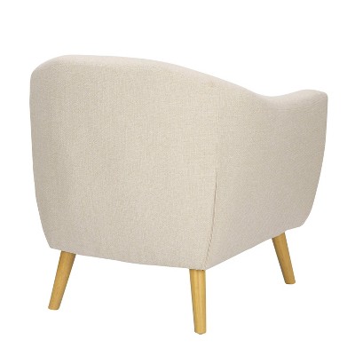 Beige Barrel Accent Chair with Wood Legs
