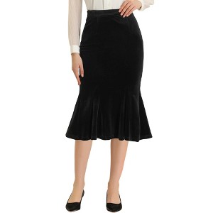 Allegra K Women's Feminine Retro Bodycon High Waist Velvet Fishtail Skirt - 1 of 4