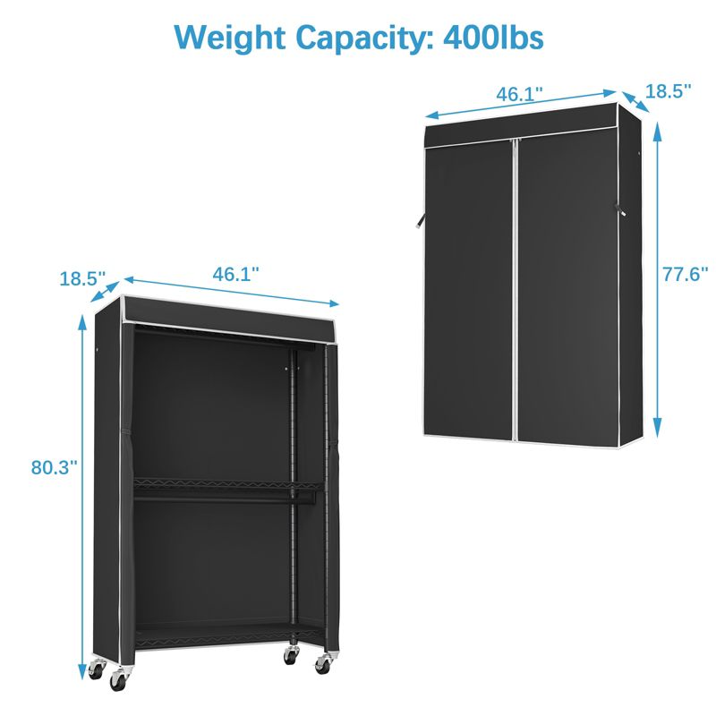 VIPEK V12C Heavy Duty Rolling Garment Rack with Cover Clothing Rack, Black Rack with Cover, 3 of 13