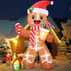 8ft Inflatables Christmas Yard Decorations, Cute Blow Up Gingerbread Man Xmas Inflatable with LED Lights for Outdoor Yard Garden Party Decor - 1 of 4