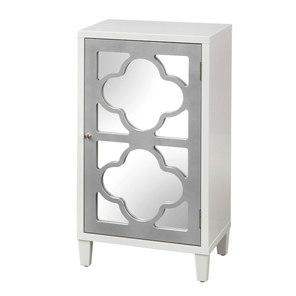 Broadway Side Cabinet Silver - Lifestorey: Mirrored Quatrefoil Door, Glamorous Accent Furniture