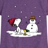 Girls' - Peanuts - Snoopy Woodstock Snowman Fitted Short Sleeve Graphic T-Shirt - 2 of 4