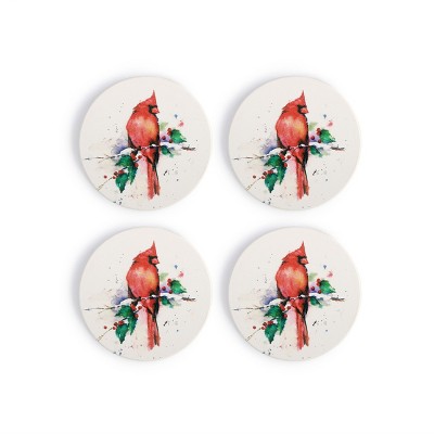 DEMDACO Cardinal and Holly Coasters - Set of 4 White